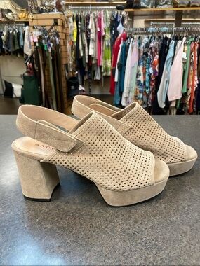 Sacha London Beige Perforated Suede Platform Slingback Heels